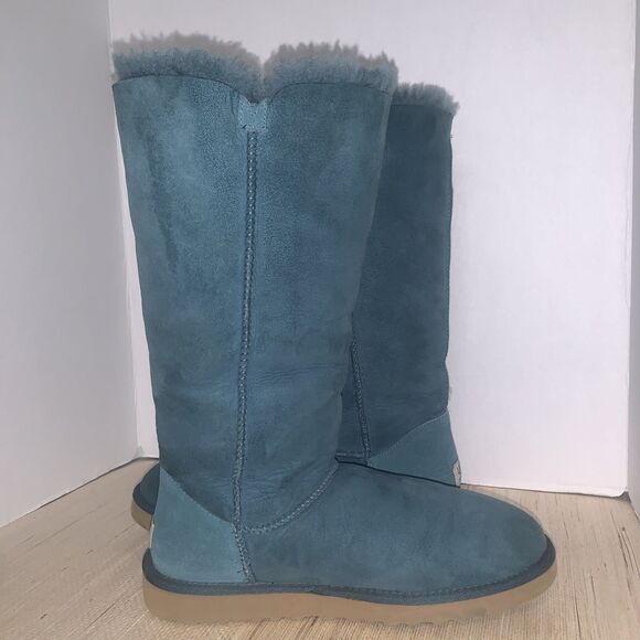 UGG Australia Bailey Button Triplets Womens 10 Teal Green Sheepskin Leather Tall - Picture 5 of 15